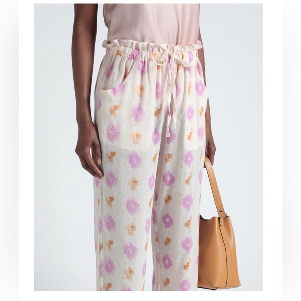 XIRENA 100% Cotton Pants White With Pink Print Casual Size M